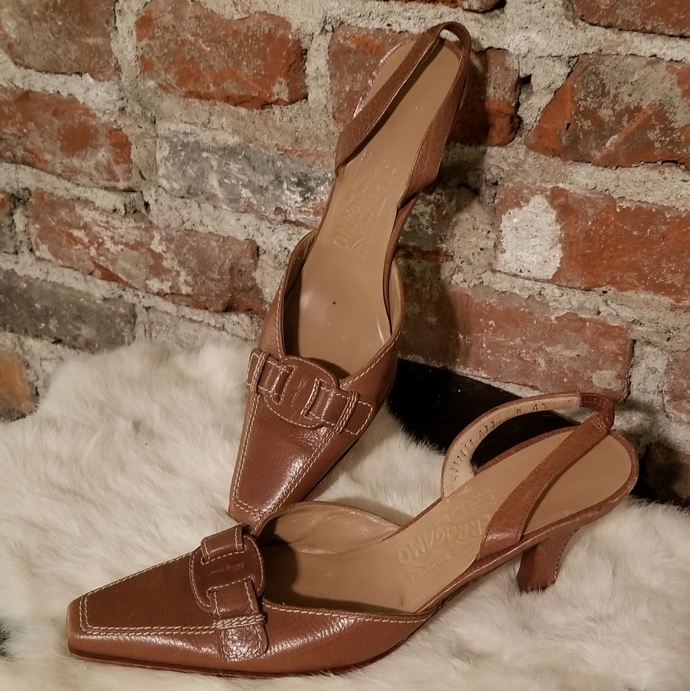 Salvatore Ferragamo Square Toe Slingback Sandals